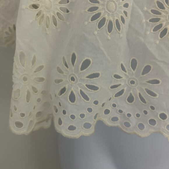 Madewell Embroidered Shirred Puff-Sleeve Eyelet Off White Top S Small New - Picture 3 of 10